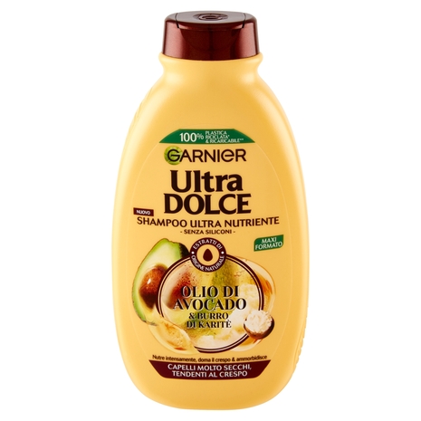 Garnier Ultra Dolce Shampoo all'olio di Avocado e burro di Karité per capelli ricci o mossi, 300 ml